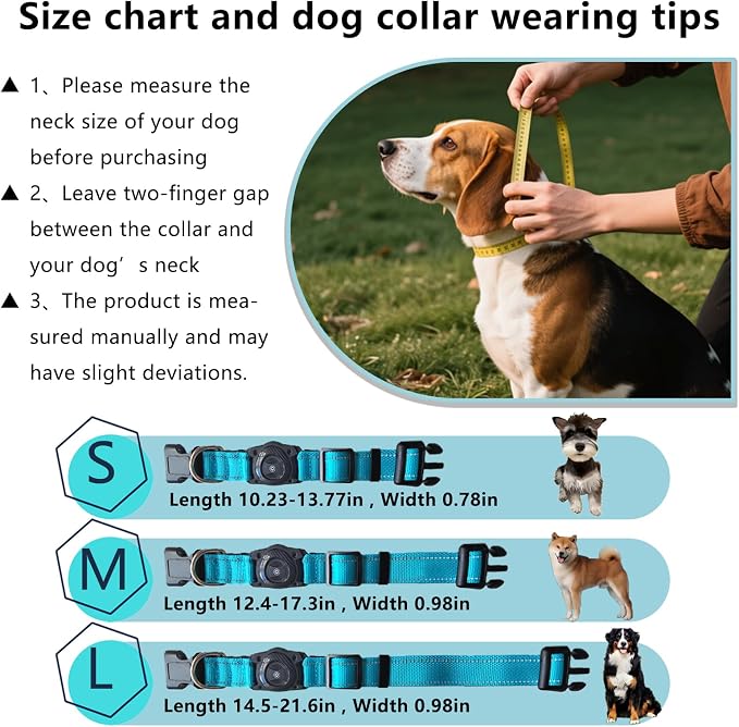 Smart Tracker Dog Collar, Waterproof Dog Collars Holder with Tracker Tag for Apple Find My (iOS Only) Reflective Pet Dog Collar Tracking for Small Medium Large Dogs (SkyBlue, M)