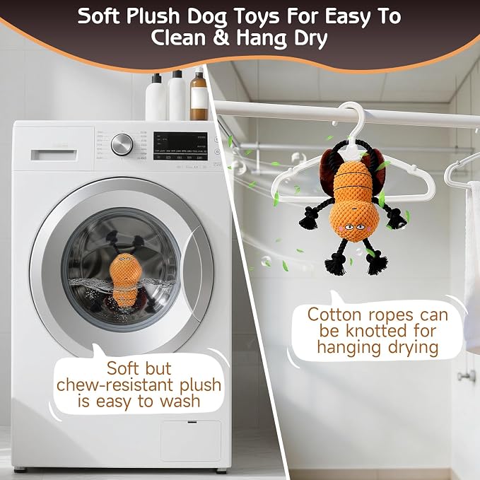 Yipetor Cockroach Squeaky Dog Toy, Puppy Rope Chew Toy for Medium Dogs | anti boredom, tug of war, machine washable, teeth cleaning, crinkle paper, plush toy, separation anxiety