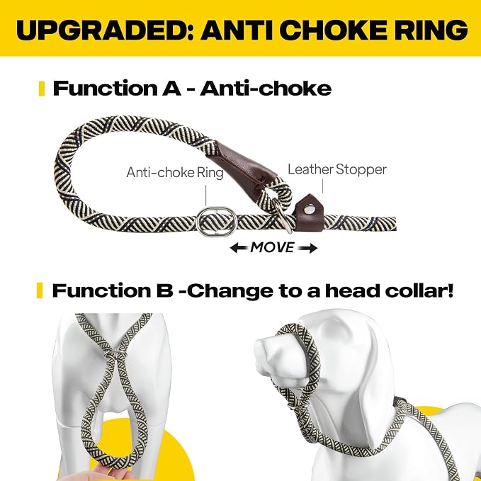 Fida Durable Slip Lead, 6 FT x 1/2" Heavy Duty Dog Loop, Comfortable Strong Rope Leash for Large, Medium Dogs, No Pull Pet Training Leash with Highly Reflective, Grey