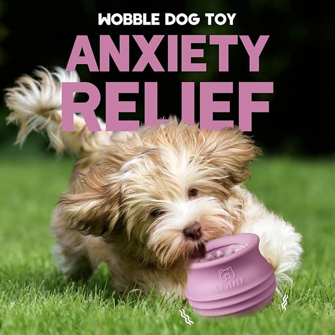 Dog Enrichment Treat Toy, Long-Lasting Wobbly Interactive Freeze Lick Toys for Dogs, Stuffable Puzzle Feeder Toy for Boredom, Silicone Treat Dispensing Chew Toy (Pastel Purple,L)