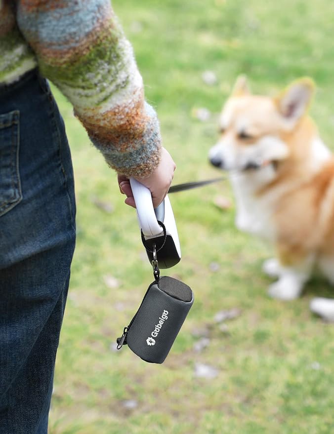 Gobeigo Dog Poop Bag Holder for Leash, Large Opening for Easy Pull Out, Doggy Poo Bag Dispenser with Used Waste Bag Carrier Suitable for Any Retractable Leash with 15 Unscented Bags (Gray)