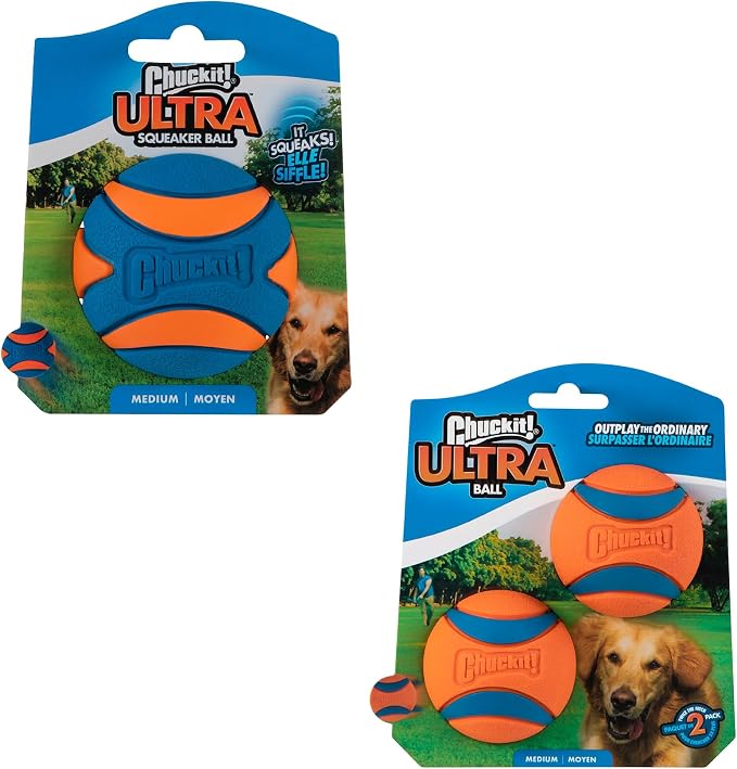 Chuckit! Ultra & Squeaker Ball Dog Toy, Medium, 2.5in, 3-Pack