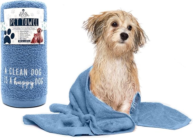DAN RIVER Dog Towel - Pack of 1, 100% Cotton, 20x40, Ultra Soft 450 GSM, Super Absorbent & Quick Drying Towel for Dogs, Cats, and Other Pets, Riviera.