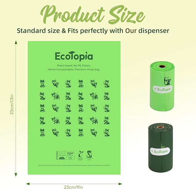 Compostable Dog Poop Bags, 240 Count/16 Rolls, Leak-Proof Unscented, Plant-Based Biodegradable, Tear-Free Easy Open Rolls, ASTM D6400 & EN13432 Certified, Dark Green