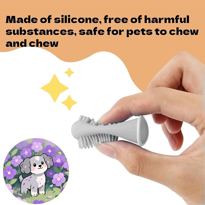 4Pcs Cat & Dog Toothbrush Dual-Head Finger Toothbrush | Silicone, Dental Brush, For Puppy & Kitten, Teeth Cleaning