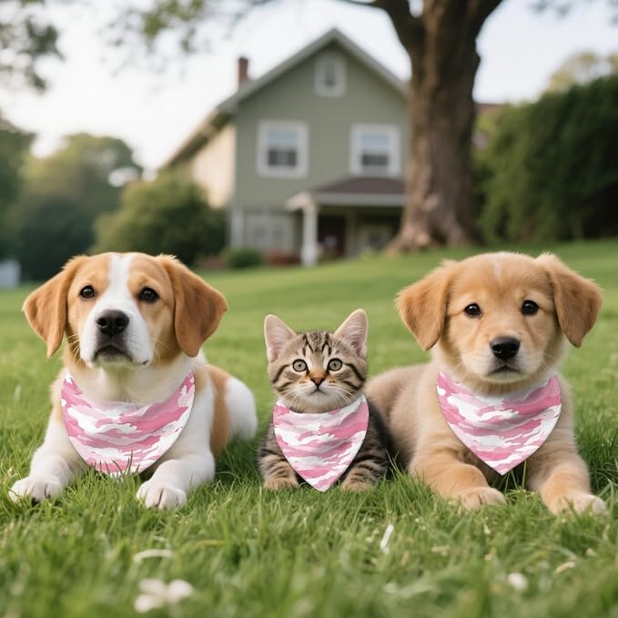 Jeiento Pink Camo Bandanas for Dogs Bandana Washable Puppy Bandana Triangle Dog Bibs Pet, Small, Medium, Large, Small, Pink