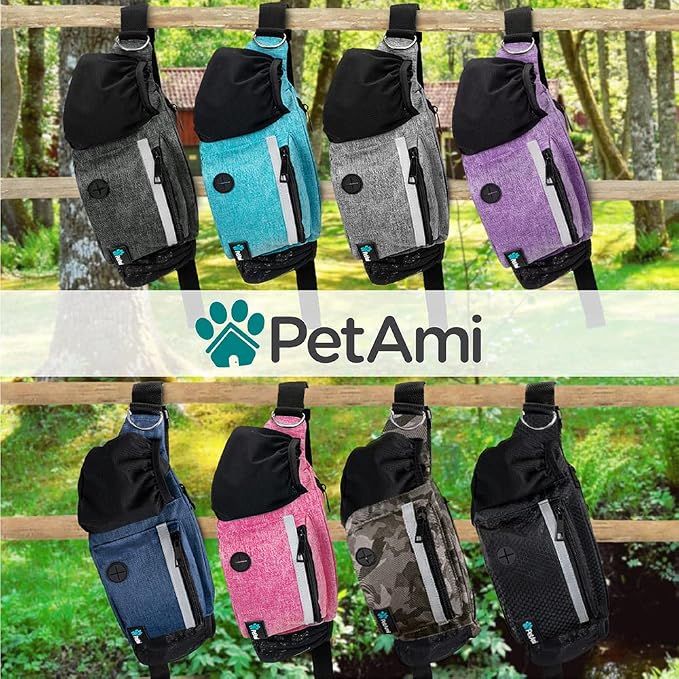 PetAmi Dog Fanny Pack, Treat Pouch for Dog Walking, Training, Built in Poop Bag Dispenser, Water Bottle Holder, Collapsible Bowl, Pet Treat Waist Belt for Hiking, Running, Kibbles (Navy Blue)