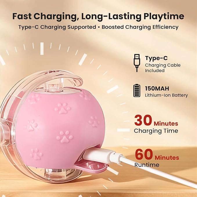 Rocfish Durable Interactive Cat Toys for Indoor Cats (Pink, 03) | Smart Automatic Cat Chase Ball Toy, Upgraded Speedy Tail Kitten Toy for Bored Indoor Adult Pets