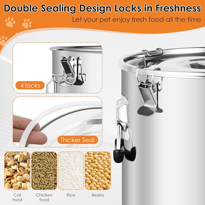 Stainless Steel Dog Food Storage Container, Chicken, 30LB, Stainless Steel, stainless steel