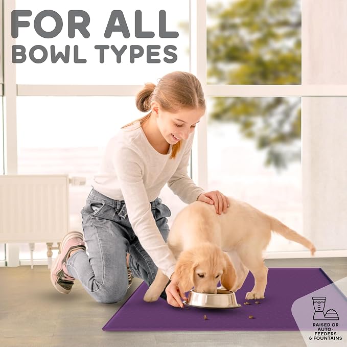Dog Food Mat - Raised Edges Dogs Mat for Food and Water Prevent Spill, Waterproof Cat Food Mats Protect Floors, Easy Clean Dog Bowl Mats for Food and Water, Silicone Pet Food Tray