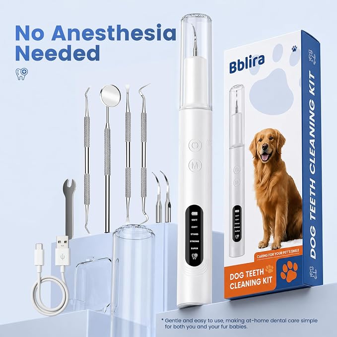 Dog Plaque Remover, Pet Tartar Remover for Teeth with LED Light & 5 Speed Modes, Dog Ultrasonic Tooth Cleaner, Tooth Brushing Kit for Teeth Stains for Dogs and Cats, Best Gift for Pet