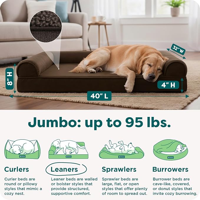 Furhaven Orthopedic Plush &amp; Suede Sofa Dog Bed - Jumbo/XL (up to 95 lbs), Espresso
