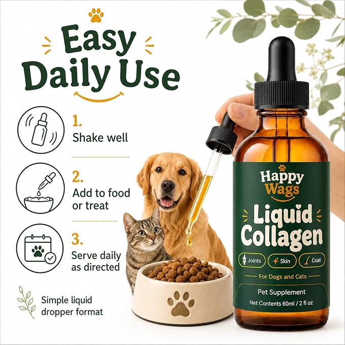 HappyWags Liquid Collagen, Joint, Skin & Coat Support, 2 fl oz (60 mL)