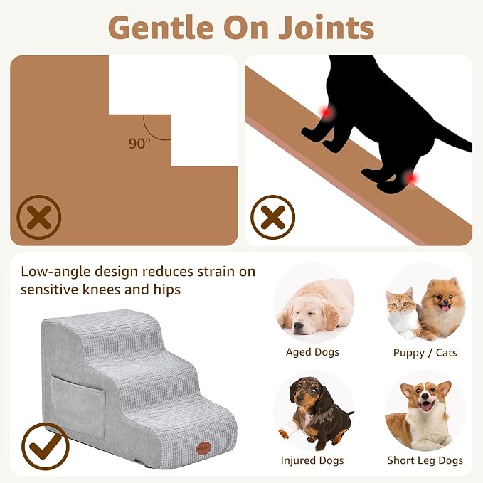 Woochpet Woochpet Dog Stairs for Small Dogs, 15.7”H Ramp 3 Tier Wider Curved Pet Stairs for Couch and Beds，Weighted Base Plate Indoor Dog Steps with Non-Slip Bottom and Washable Cover for Old Cats