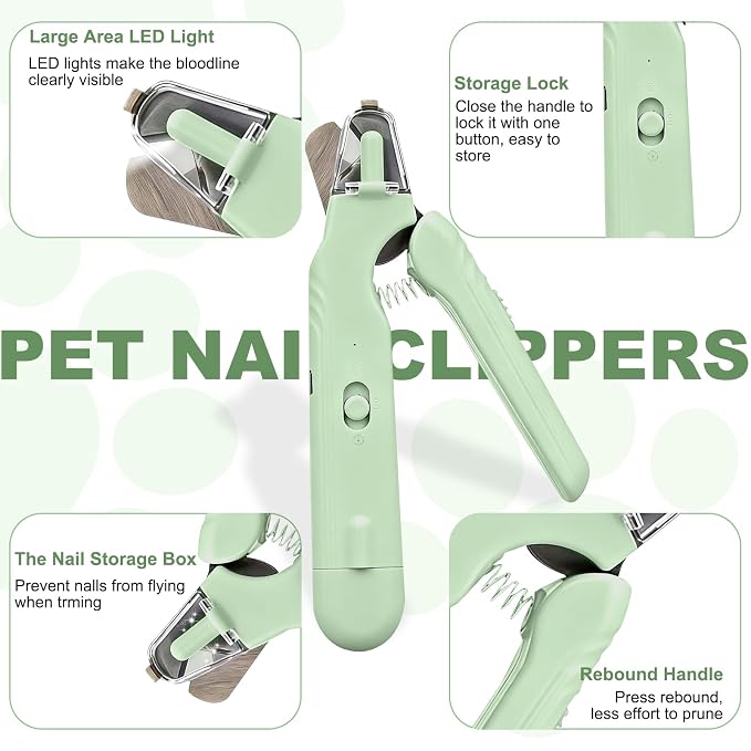 2-in-1 Dog Nail Clippers & Grinder with 2 LED Lights - Green