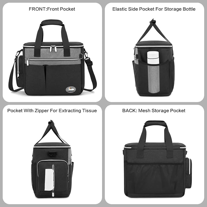 Dog Travel Bag 7-Piece Set with Food Containers, Bowls & Treat Pouch, Black
