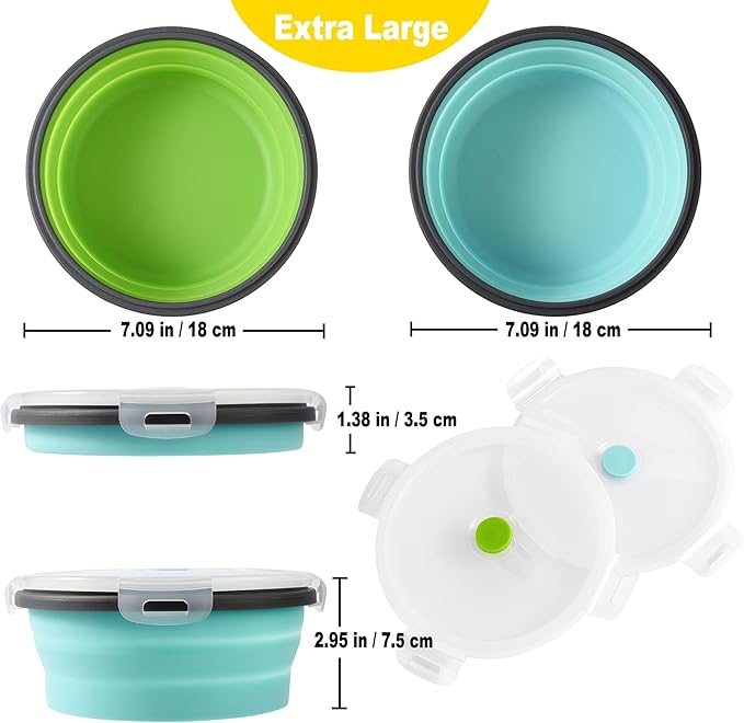 Large Collapsible Travel Dog Bowls, 2 Pack with Lids, 40oz