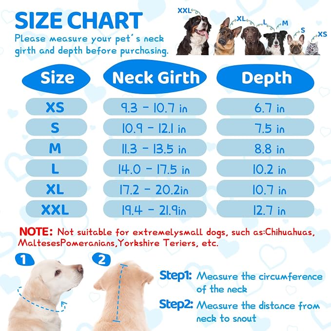 Dog Cone After Surgery - Soft, Comfortable, Adjustable Recovery Collar for Large, Medium, Small Dogs - Stop Licking with Soft Protect Edge (Love, S)