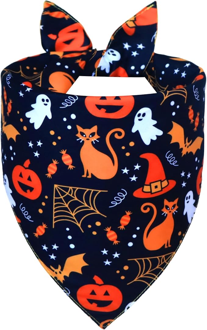 Halloween Dog Bandana, Pumpkin, X-Large, Large, Black