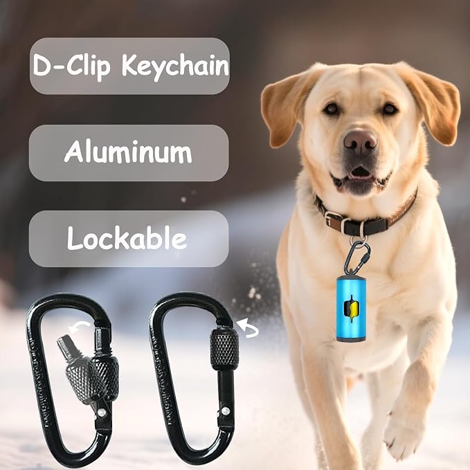 Metal Dog Poop Bag Holder 2-Pack w/Leash Clip|Durable Scratch-Resistant Aluminum|30 Bags+6 Accessories（Blue）