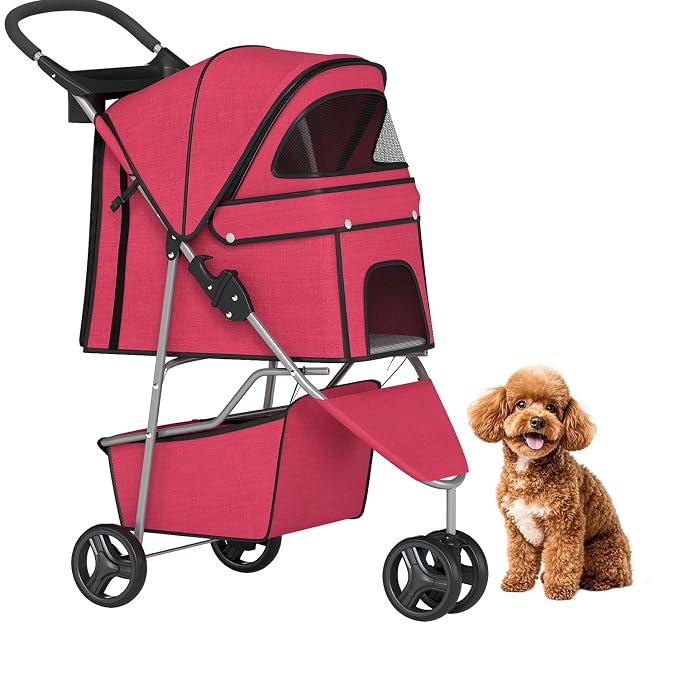 BestPet 3-Wheel Pet Stroller - Red