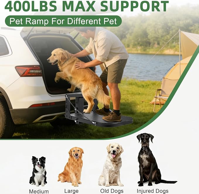 Pindex Folding Dog Ramp 2" Hitch Receiver Step Dog Stairs for Car, Step Pet Ramp Portable & Foldable for SUV Car & Truck, Max Support 400LBS