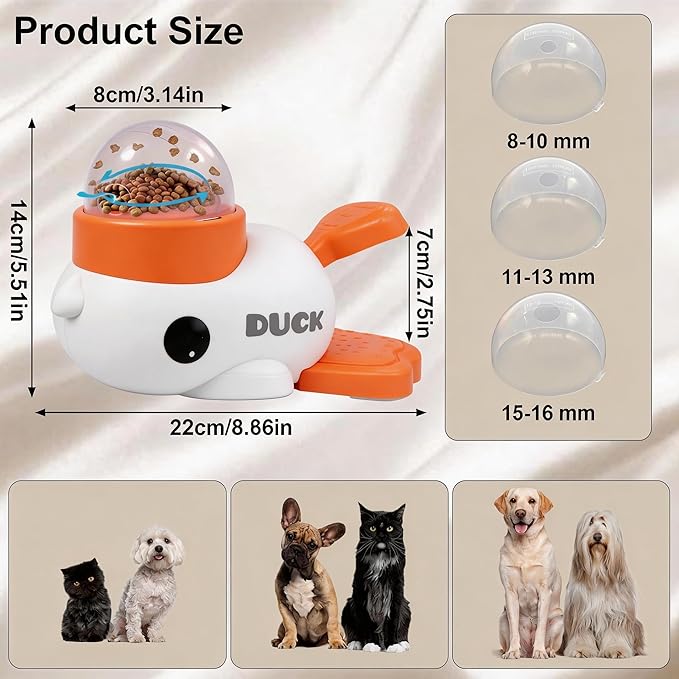 2-in-1 Dog Interactive Treat Dispenser Toy - Durable Food Puzzle Slow Feeder, Mentally Stimulating Toys, Duck Shape Enrichment Toys with Button