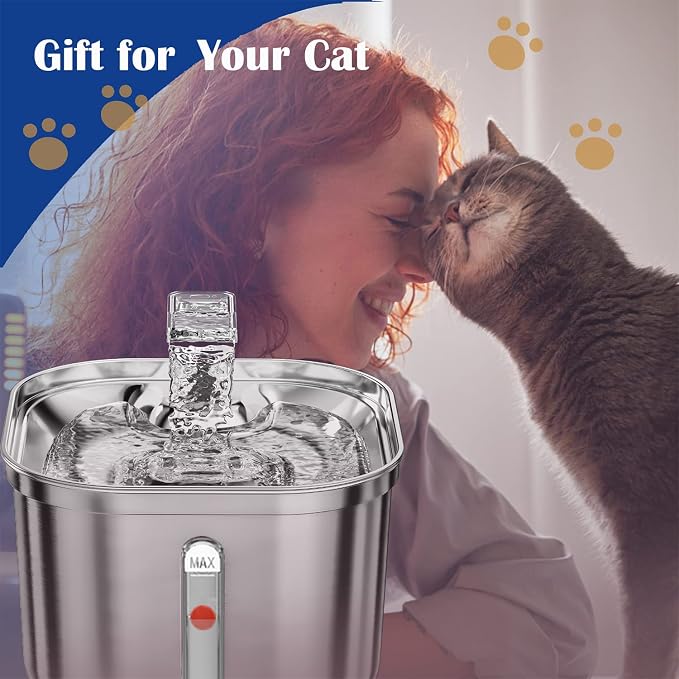 Homtyler Cat Water Fountain, Stainless Steel Pet Water Fountain for Cats Inside, 3 Filters&Ultra-Quiet Pump, 2.2L/73oz Automatic Dog Dispenser Water Bowl, Multiple Pets Water Fountain