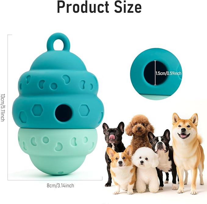 Dog Treat Dispensing Toy, Silicone Puppy Food Dispenser for Small Medium Dogs Puzzle Feeder Ball Interactive Toys & Enrichment Mental Stimulation Topple Outdoor Training Travel Honeycomb Green