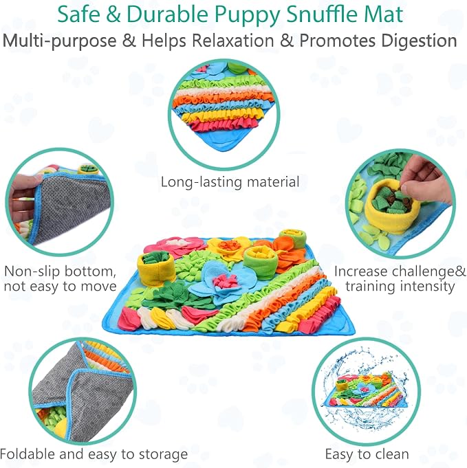 ORIA Snuffle Mat for Dogs, 15.4'' x 15.4'' Slow Feeder Mat for Boredom, Mental Stimulation, Anxiety Relief, Interactive Dog Puzzle Toy & Foraging Mat for Small Dogs, Puppies, Cats, Rabbits