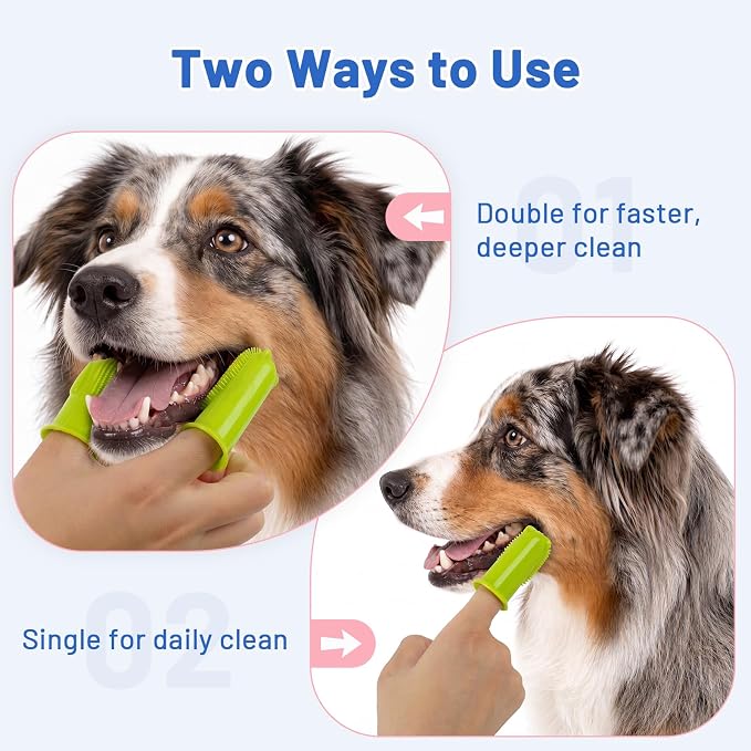 Dog Toothbrush, 180° Dog Finger Toothbrush for Plaque Tartar Cleaning, 2-Pack Finger Toothbrush for Dogs Silicone, Teeth Cleaning, Dog Tooth Brushing Kit for Medium & Large Pets