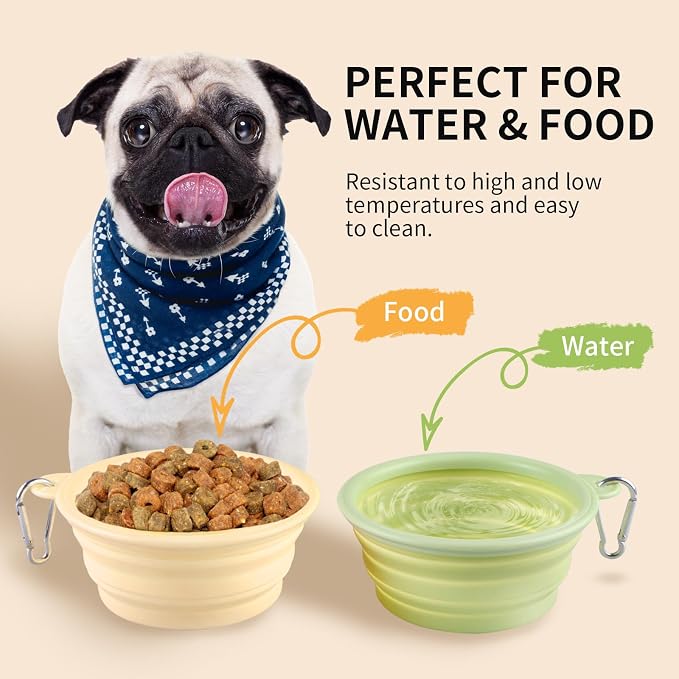 Collapsible Dog Bowls, 2 Pack, Macaron Yellow & Green