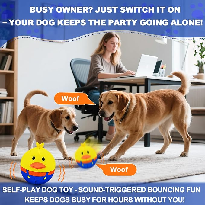 ZanLLW Interactive Dog Toys, Responds to Barks, Nudges & Paws, Keep Them Busy for Hours! Rechargeable Hard-Wearing Oxford Fabric Self-Play Puppy Toy with Motion/Sound Feedback, Dog Indoor-Play Toy