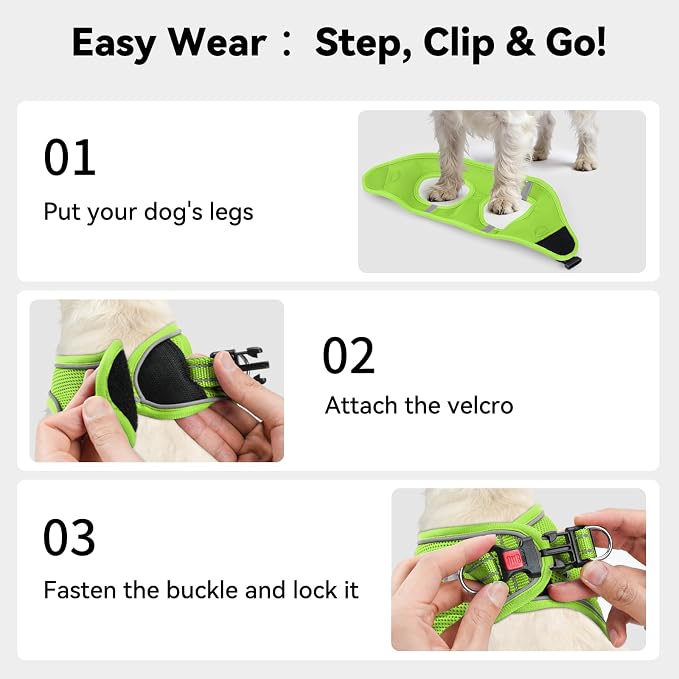 Joytale Step-in Dog Harness, Soft Breathable Mesh, Green XXXS | Adjustable Fit for Small Dogs, Easy Step-in with Secure Fastener, Even Chest Pressure, Reflective For Night Safety, Washable