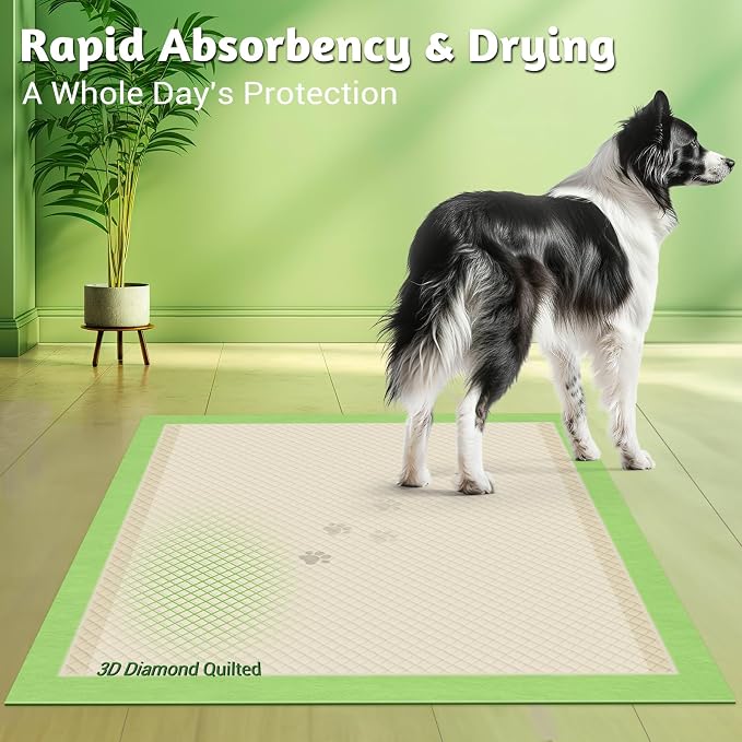 MIZOK Pee Pads for Dogs 36x36in Bamboo Dog Pads Extra Large Super Absorbent Odor Eliminating Leak-Proof, Puppy Pads with Adhesive Tabs for Large Breeds, Disposable (30 Count)