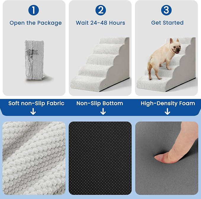 Airpanda 5 Step Dog Stairs for High Bed – Pet Steps for Small Dogs, Non-Slip Dog Ramp with Washable Cover, Pet Ladder for High Beds,Light Grey