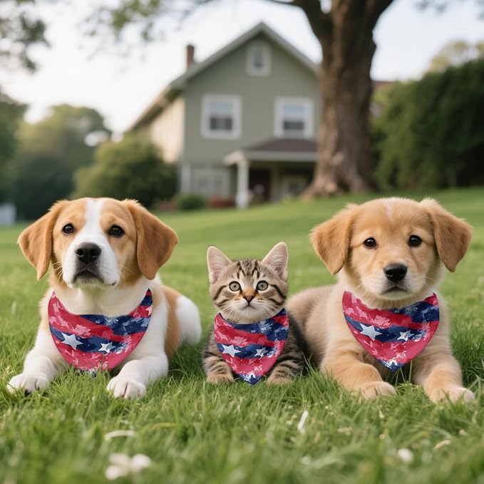Jeiento USA Flag Dog Bandanas Adjustable Bib for Dogs Cat Holiday Outfits Stars Triangle, Medium