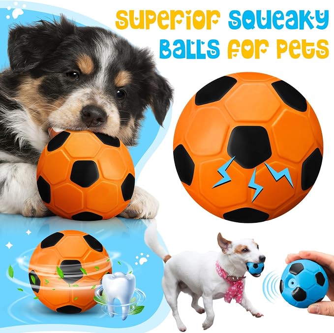 Vinsot 6 Pack 2.6'' Squeak Latex Dog Toy Ball Soft Durable Chew Puppy Soccer Toy Rubber Fetch Interactive Dog Ball for Small Medium Pets Training Supply