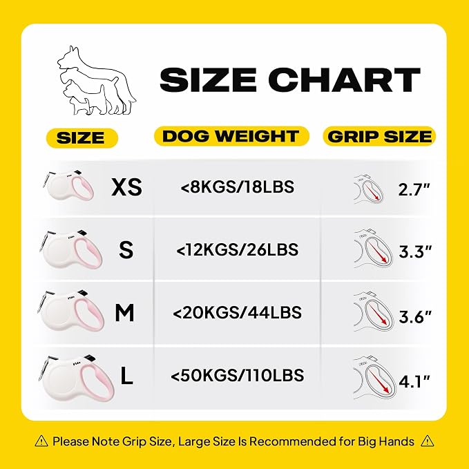 Fida Retractable Dog Leash, 16 ft Dog Walking Leash for Medium Dogs up to 44lbs, Tangle Free, White & Pink