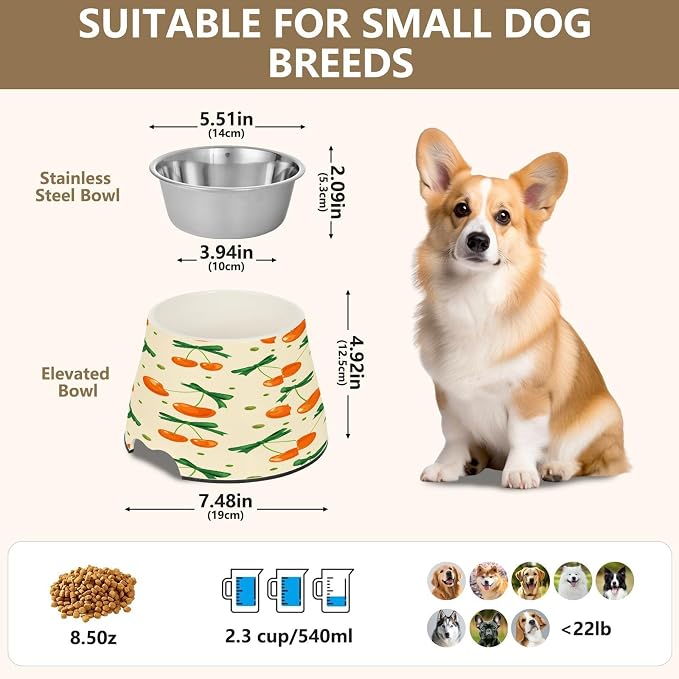 Blueangle Elevated Dog Bowls with Stainless Steel - Non-Slip 2.3 Cup High Capacity Pet Dish for Spinal Health & Cherry Bow Design（314）