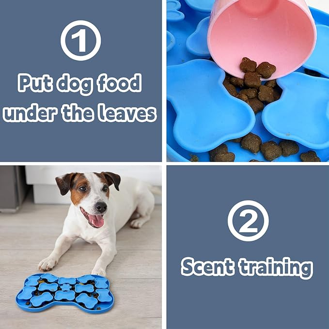 Fhiny Silicone Snuffle Mat for Dogs, Dog Puzzle Feeder Lick Mat with Suction Cups Puppy Slow Feeder Bowl for Dry and Wet Food Interactive Smell Training Encourages Natural Foraging Skill(Blue)