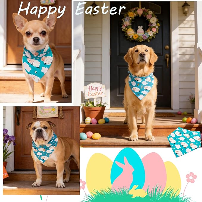 Easter Day Dog Bandana Cute Lamb & Pink Cloud, X-Large, Large, Pink