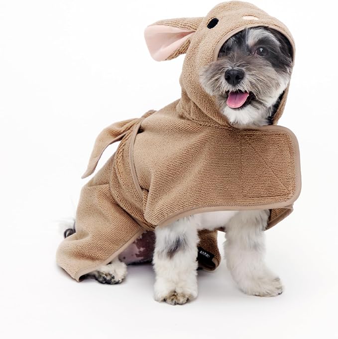 BARKBOX Dog Bathrobe - for Dogs - Small | Fast Drying, Microfiber Bath Towel - Hook & Loop Closure and Wrap Tie - Machine Washable - Bunny