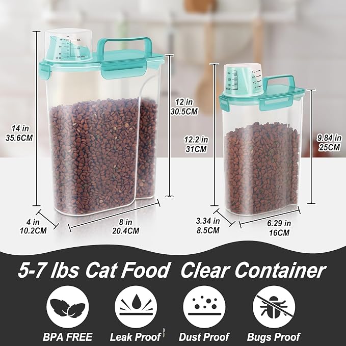 LEAWALK 2Pack Cat Dog Food Storage Container with Upgraded Large Nozzle BPA-free, 2-Pack, Large, Clear