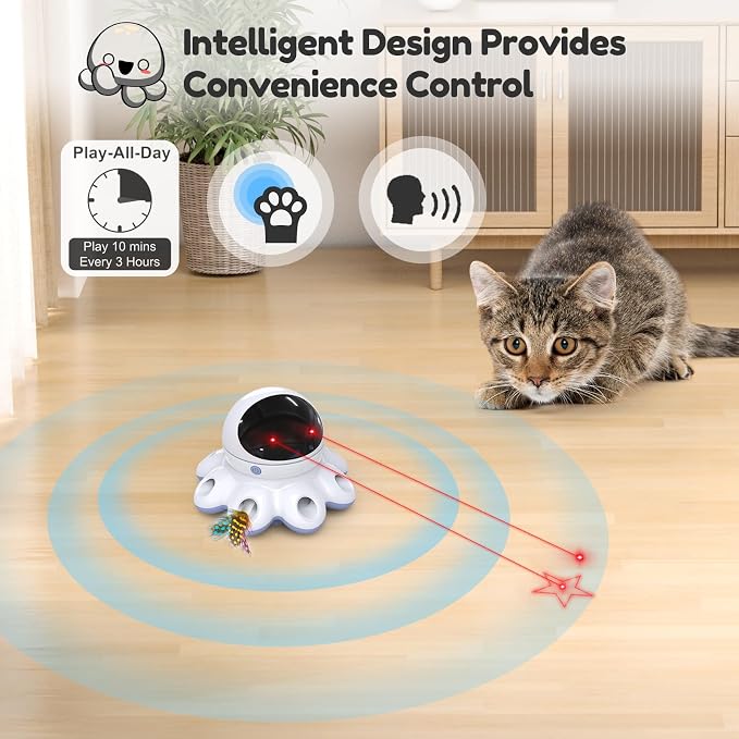 ORSDA Cat Laser Toy, 2-in-1 Interactive Automatic Motion Activated Moving 8 Holes Whack A Mole Feather, USB Rechargeable Electronic Smart Sensor Kitten Toys for Indoor Exercise