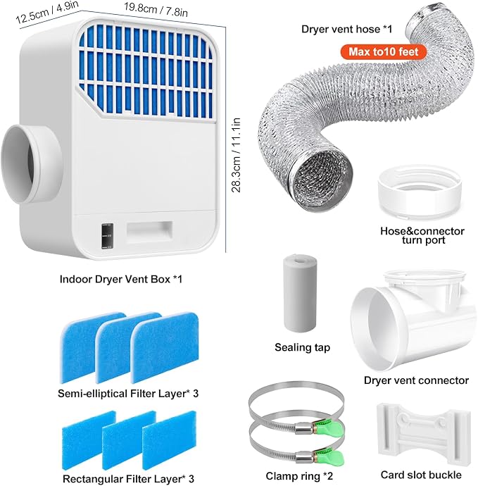 Upgraded Triple Filtration System Indoor Dryer Vent Kit,Indoor Dryer Vent,Dryer Vent Inside Box,Indoor Dryer Vent Kit for Electric Dryer,Indoor Dryer vent filter,Dryer Vent Box,Dryer Vent Lint Catcher