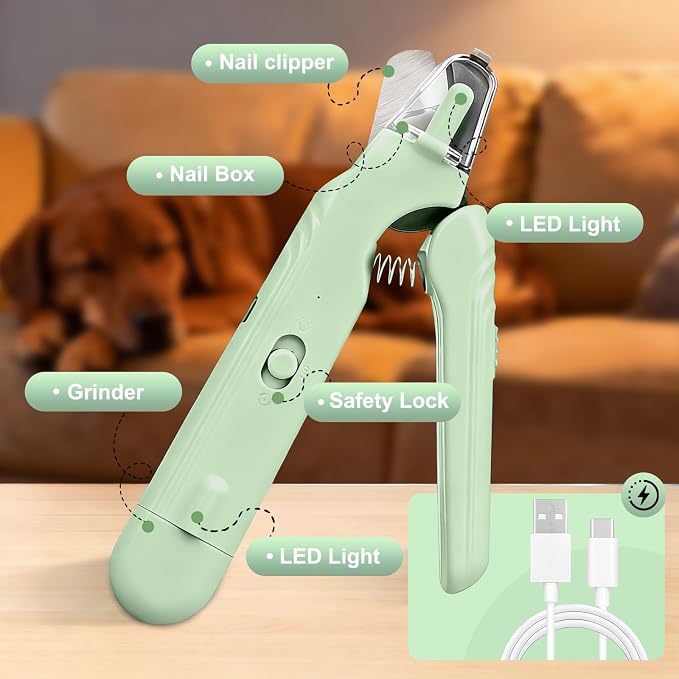 2-in-1 Dog Nail Clippers & Grinder with 2 LED Lights - Green