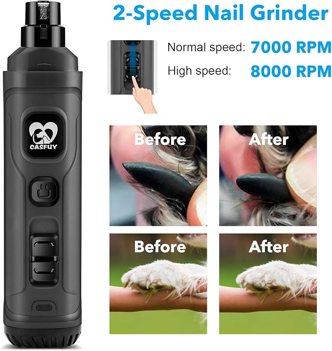 Casfuy New Version 2-Speed Dog Nail Grinder - Grey