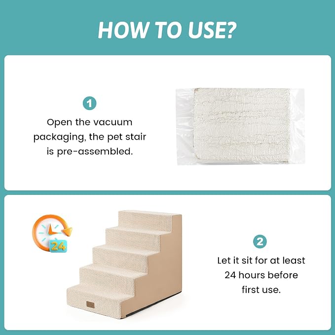 COZY KISS Dog Stairs for Small Dogs, 5 Step Pet Stairs for Beds & Couches | 23.6" H Wider Non-Slip Dog Steps for Bed, Ideal for Puppies, Senior Cats, and Small to Medium Dogs, 19.7x29.5x23.6 in, Beige
