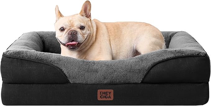 EHEYCIGA Orthopedic Memory Foam Dog Bed - Medium 30x20in, Grey/Black